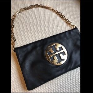Tory Burch Reva Clutch Handbag | Black & Gold